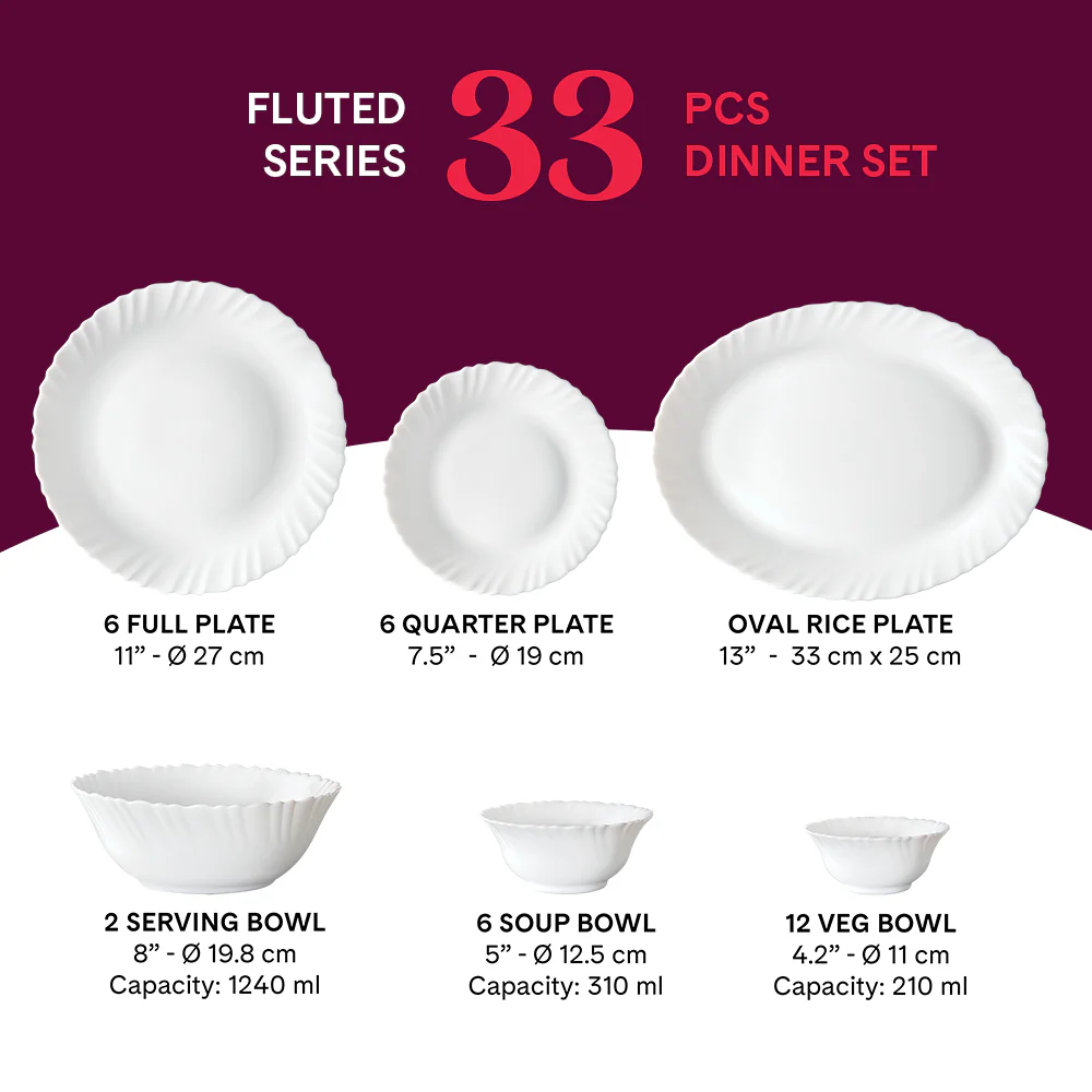 Larah by Borosil Fern Dinner Set, 33 pc