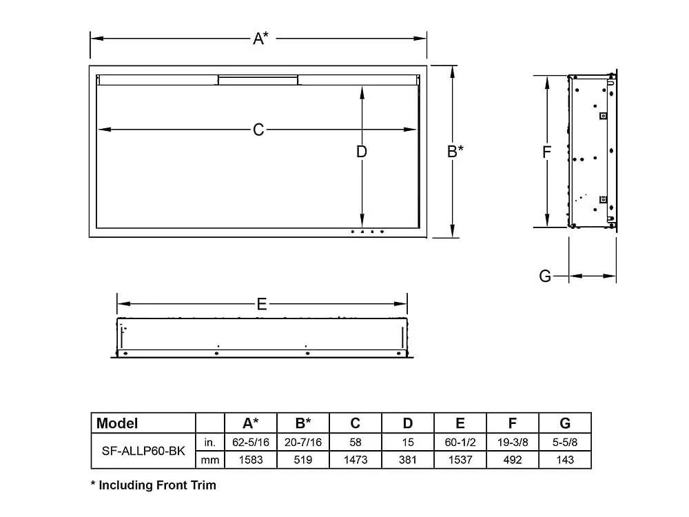 SimpliFire 60-in Allusion Platinum Wall Mount Electric Fireplace