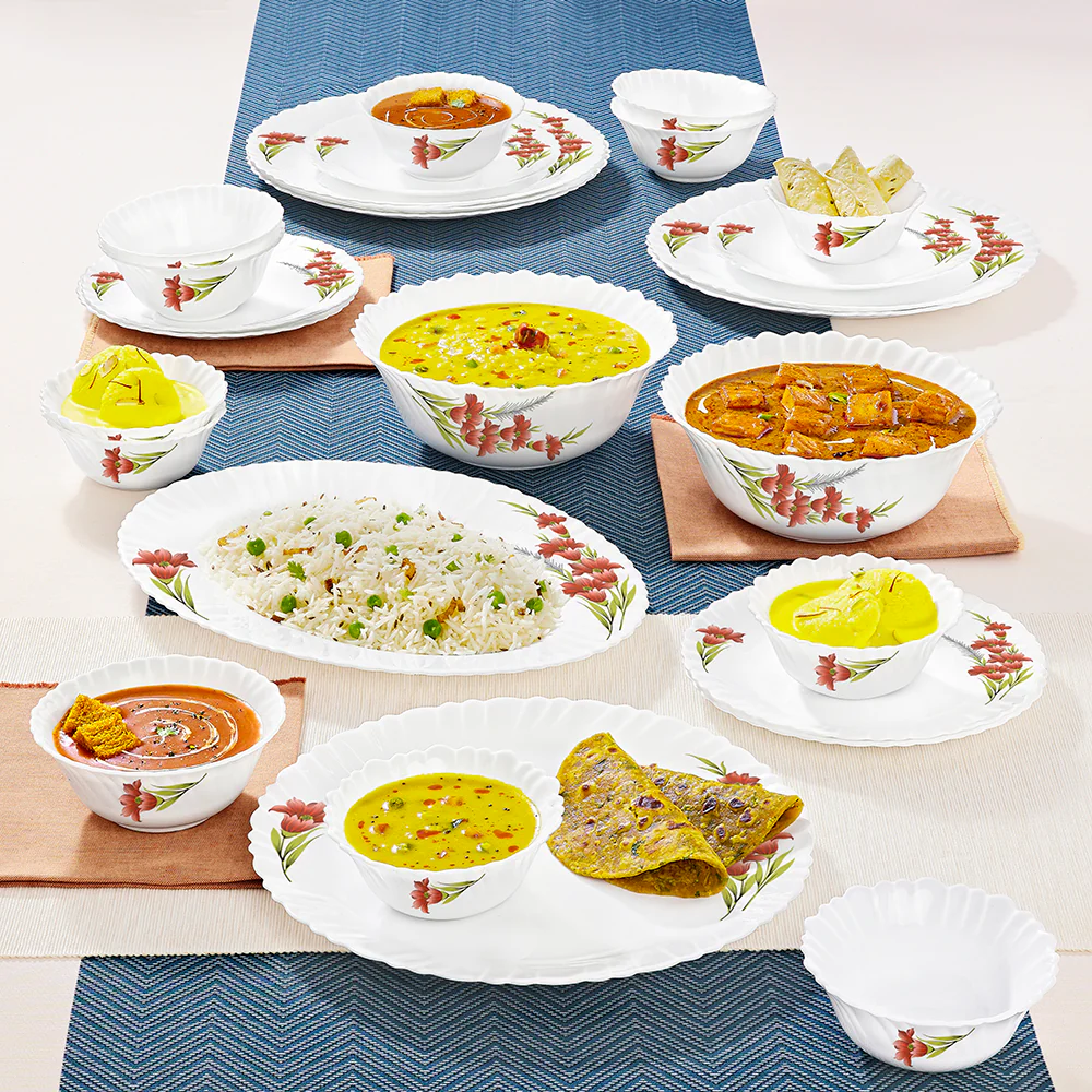 Larah by Borosil Red Iris Dinner Set, 27 pc