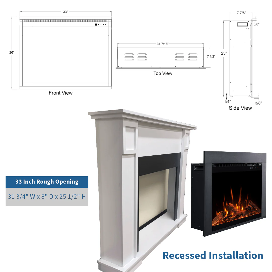 Fireplug™ Pro 33 inch Smart Electric Fireplace Insert with Fire Crackle Sound 80072