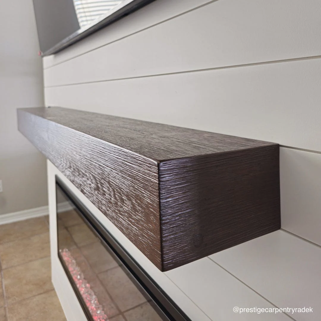 Encase Floating Espresso Electric Fireplace Wood Mantel