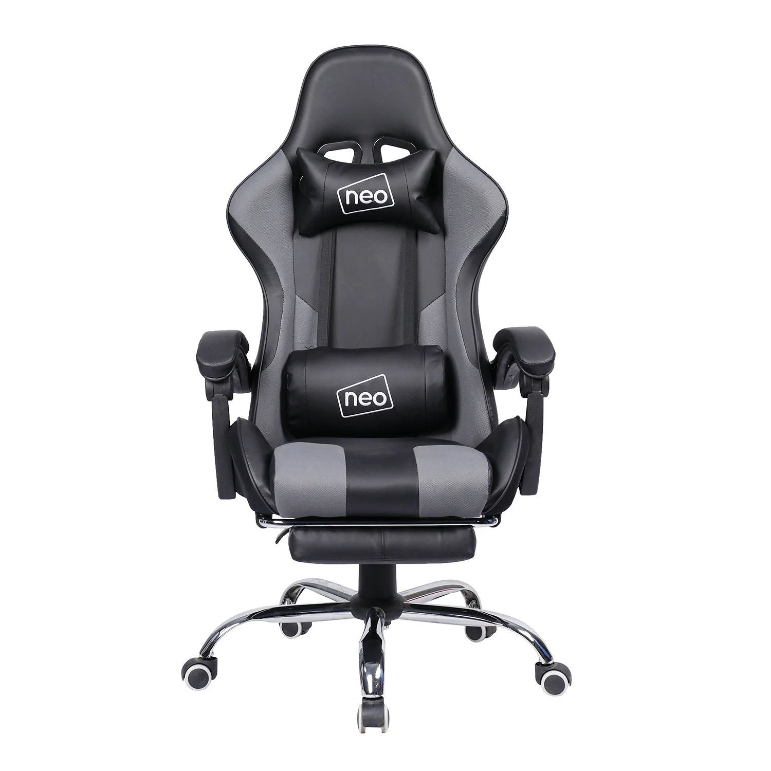 Neo  Gaming Chair Grey & Black Leather with Massage Function