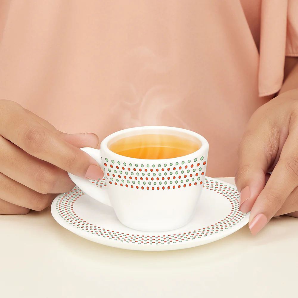Larah by Borosil Waltz Cup n Saucer Set, 90ml x 12