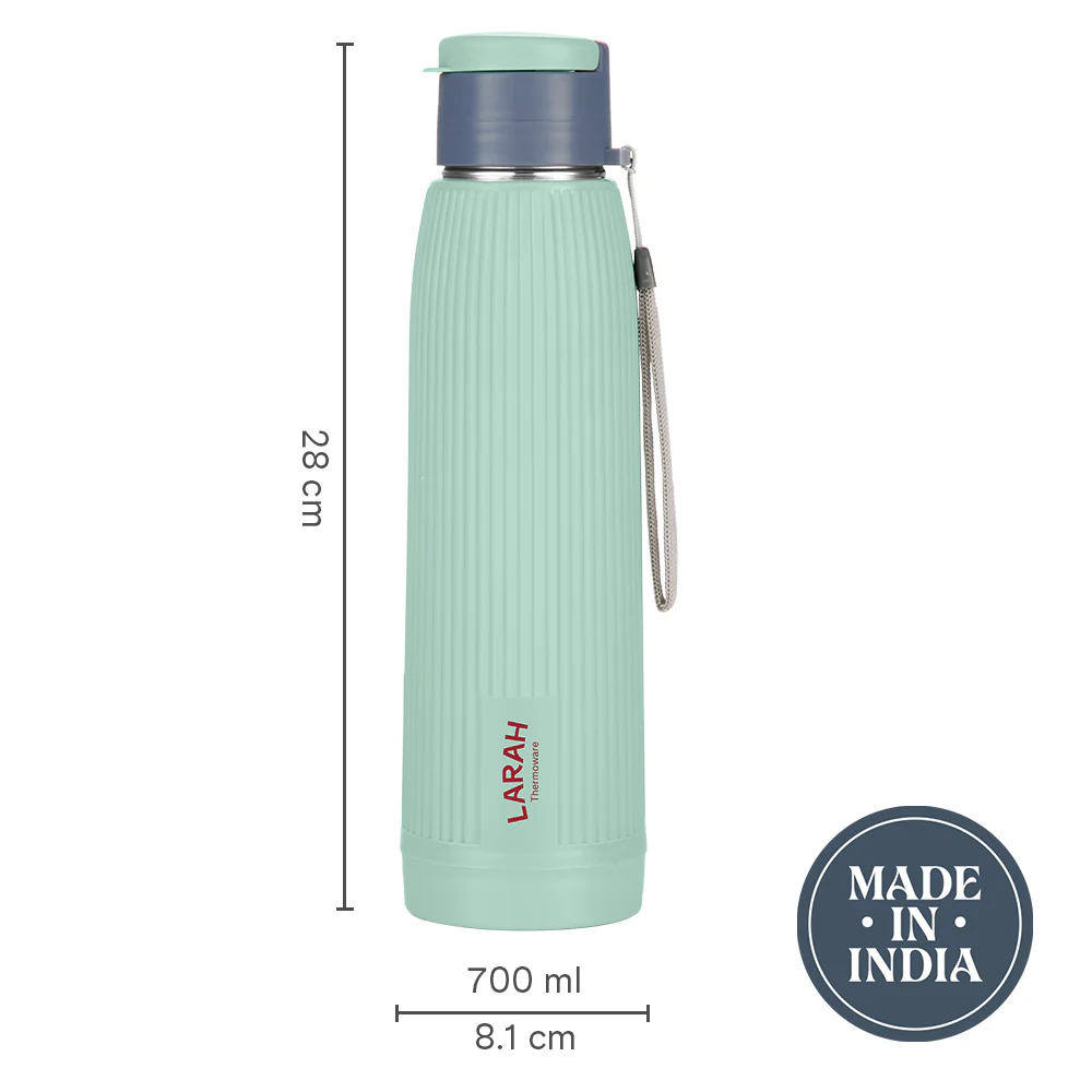 Larah Lava Fluted PU Thermoware Bottle, 700 ml, Green