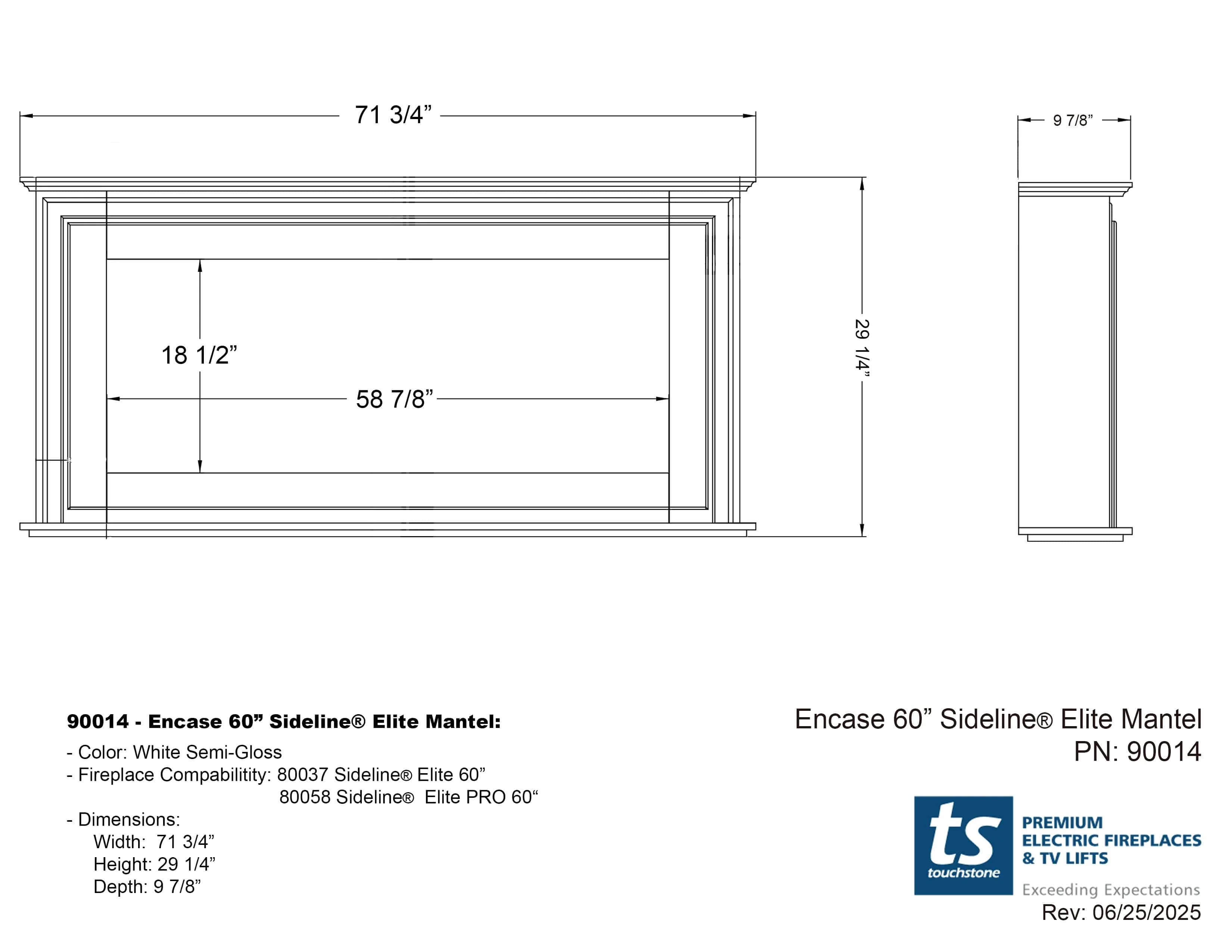 Sideline Elite 60 Inch Smart Electric Fireplace with Encase Surround Mantel