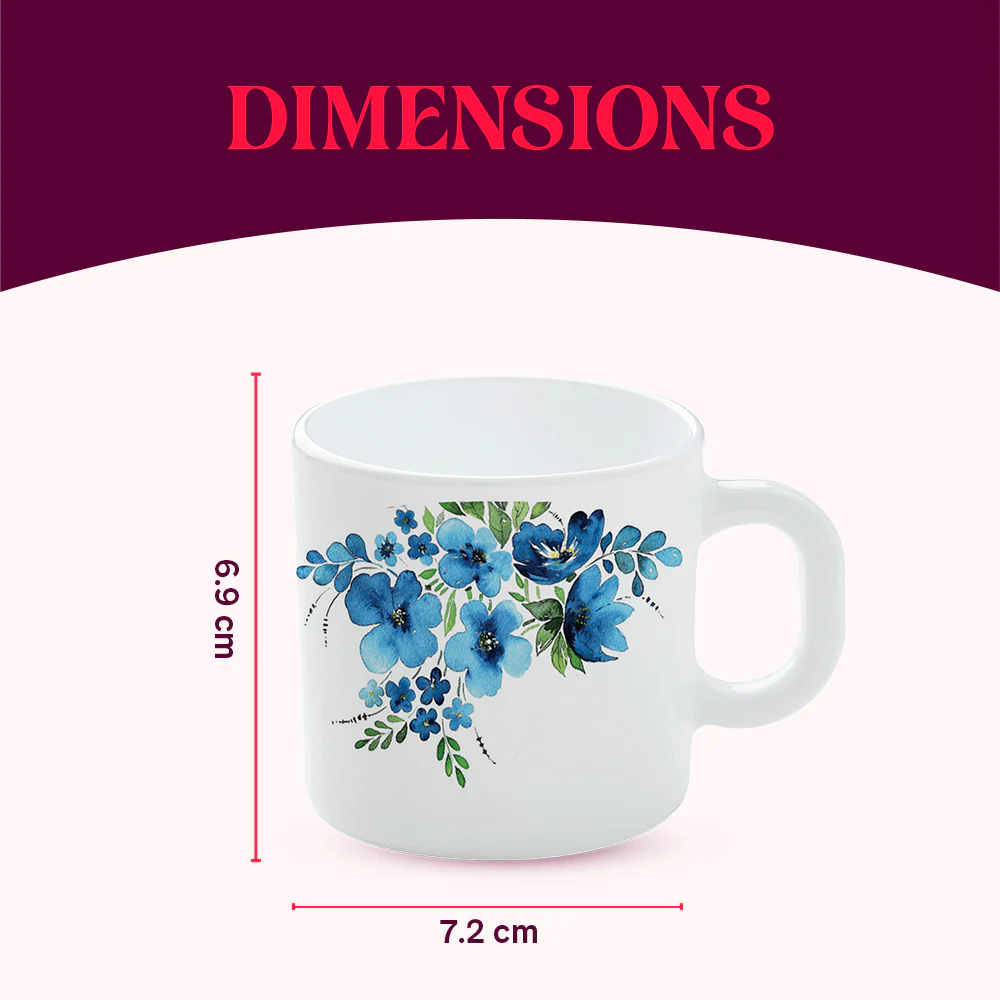 Larah by Borosil Pansy Mug Set, 180ml x 6