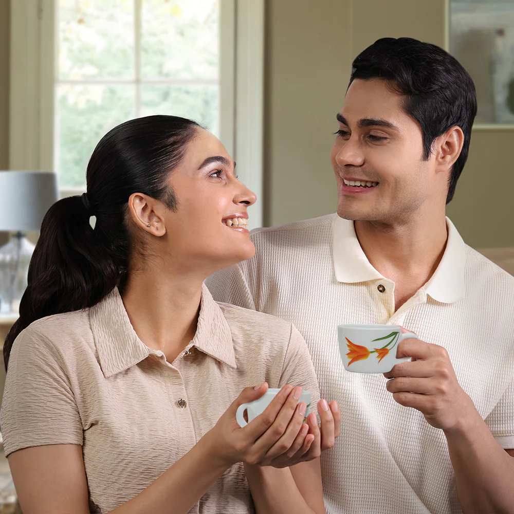 Larah by Borosil Firefly Cup n Saucer Set, 140ml x 8