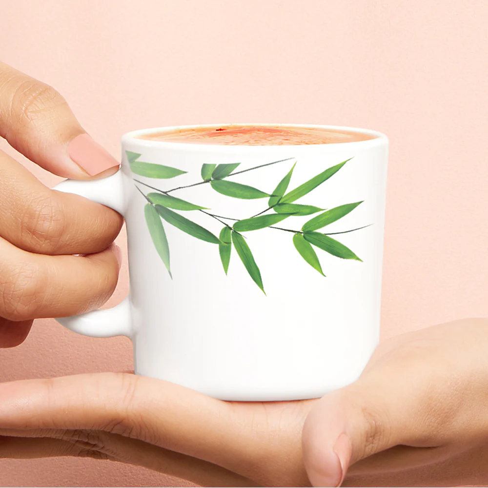 Larah by Borosil Bamboo Leaves Mug Set, 180ml x 6