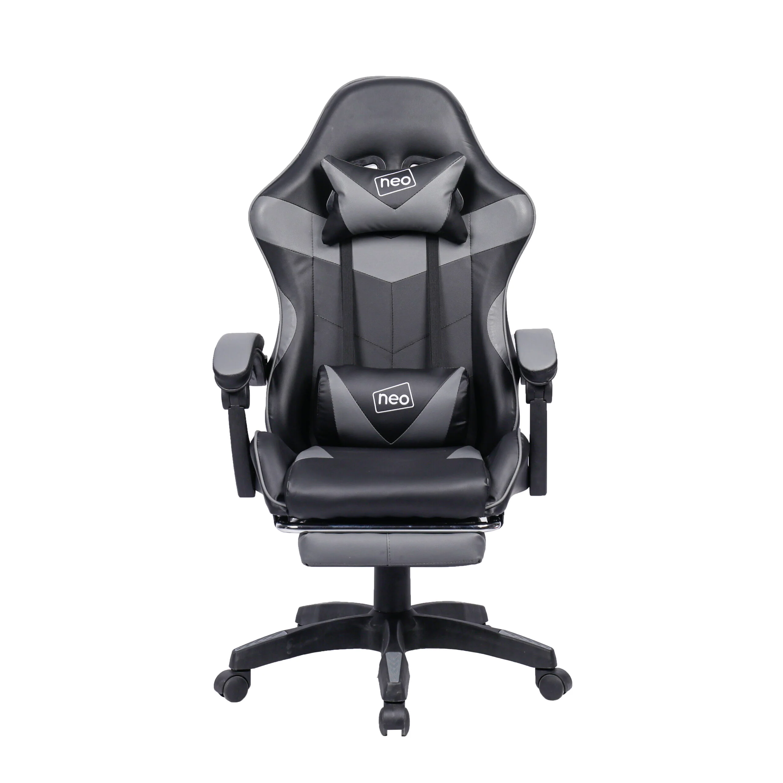Neo Gaming Chair Grey & Black PU Leather with Footrest