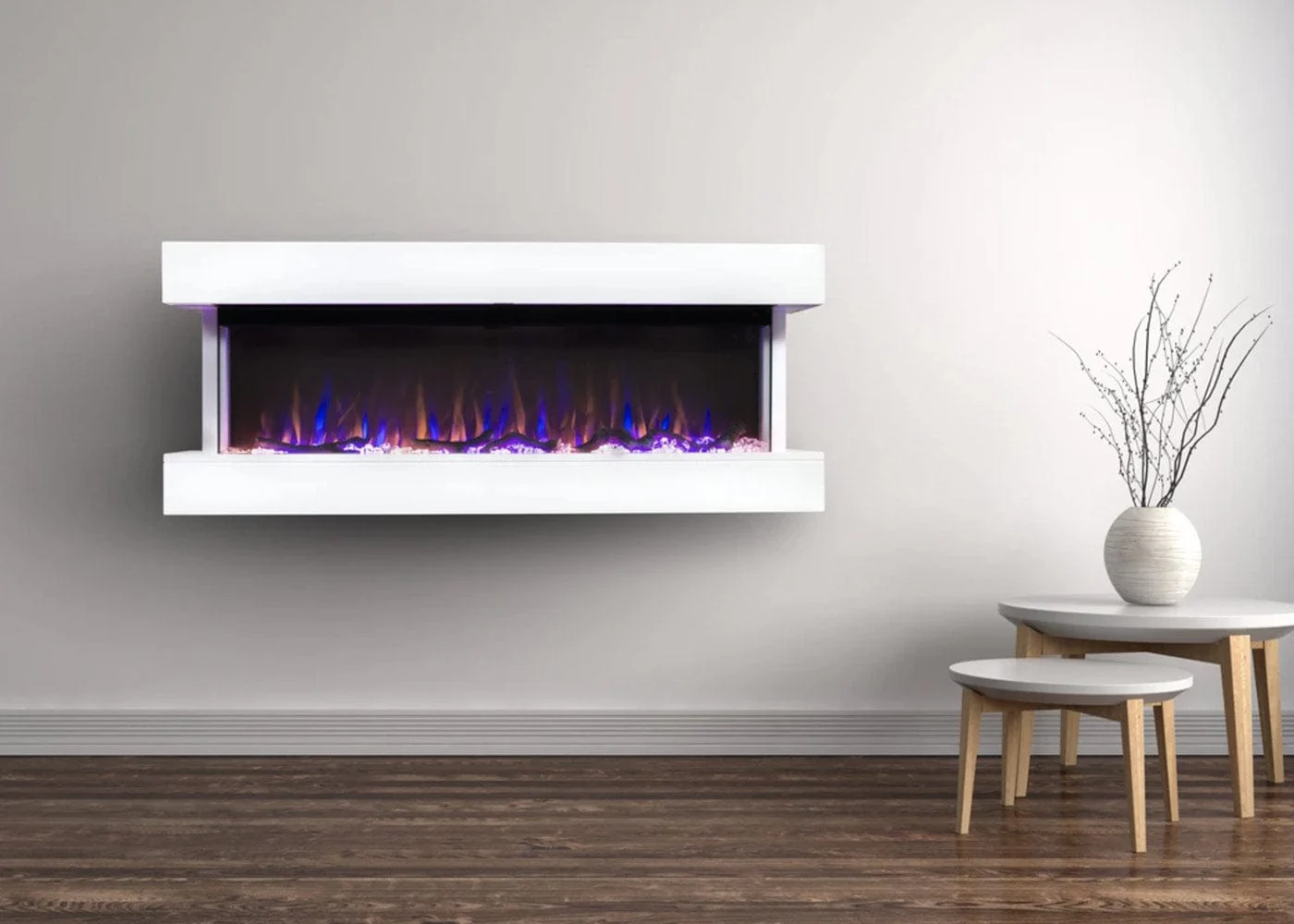 Chesmont White 50 Inch 80033 Wall Mount 3-Sided Smart Floating Electric Fireplace (Alexa/Google Compatible)