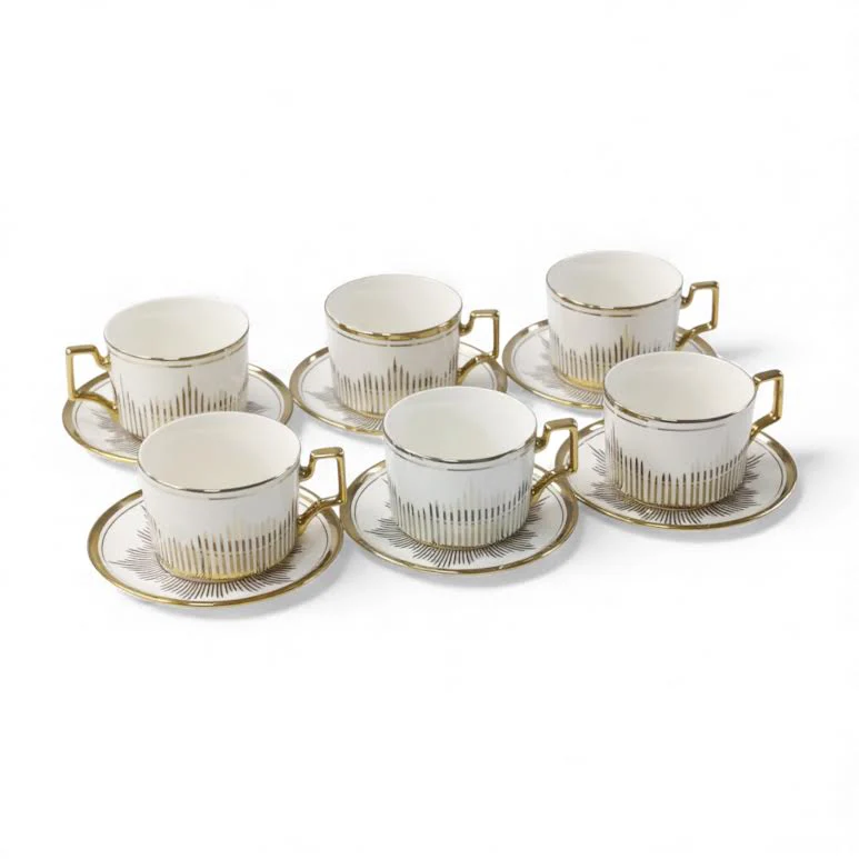 12 Piece Cup & Saucer Set White & Gold
