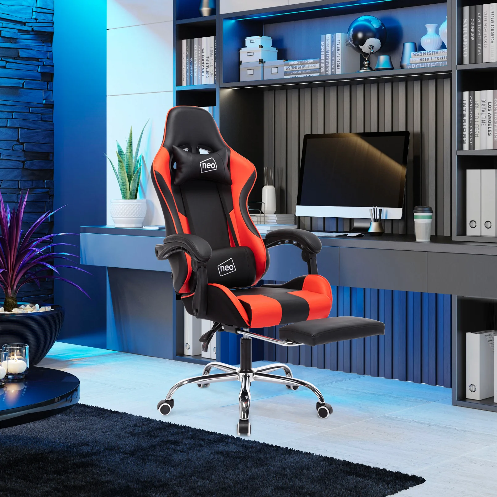 Neo Gaming Chair Red & Black Leather with Massage Function
