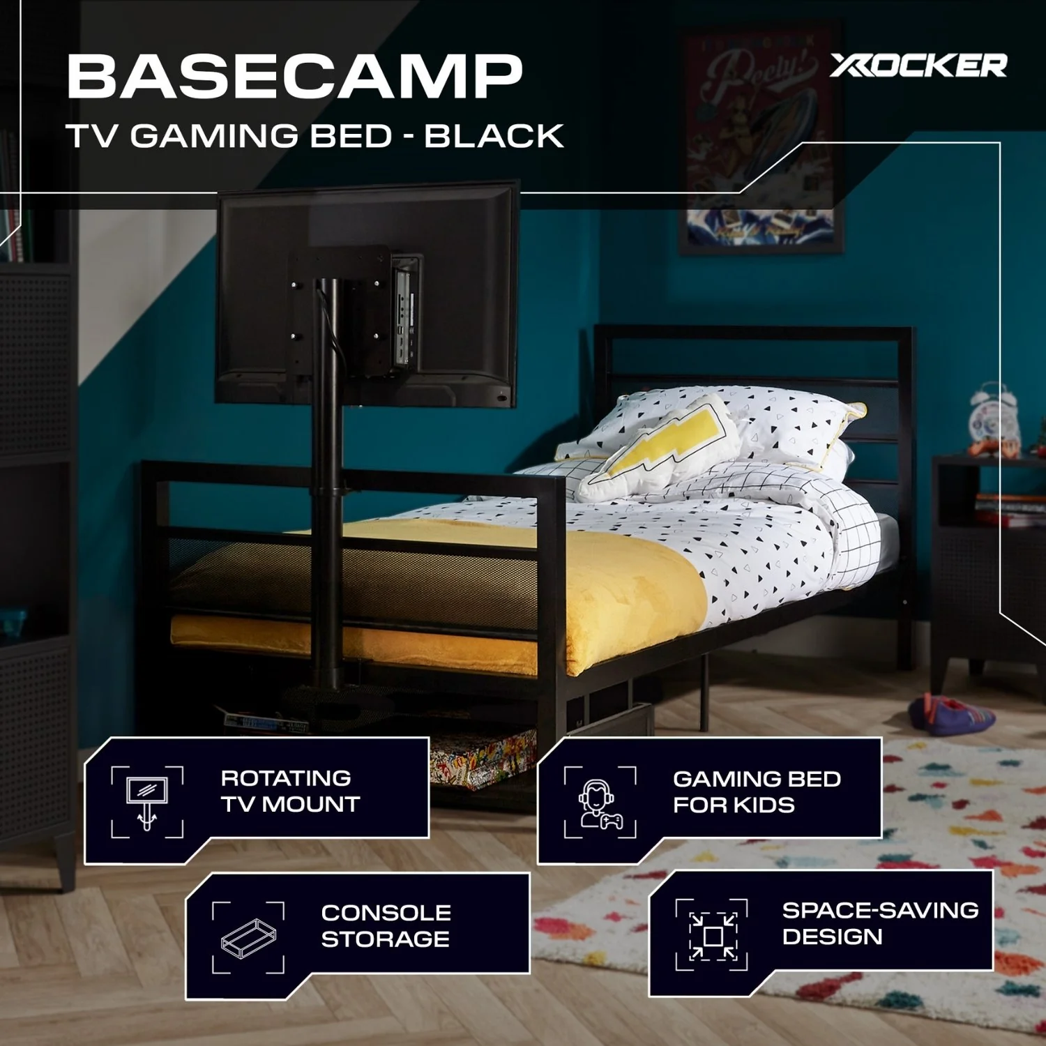Basecamp Single Gaming TV Bed - Black
