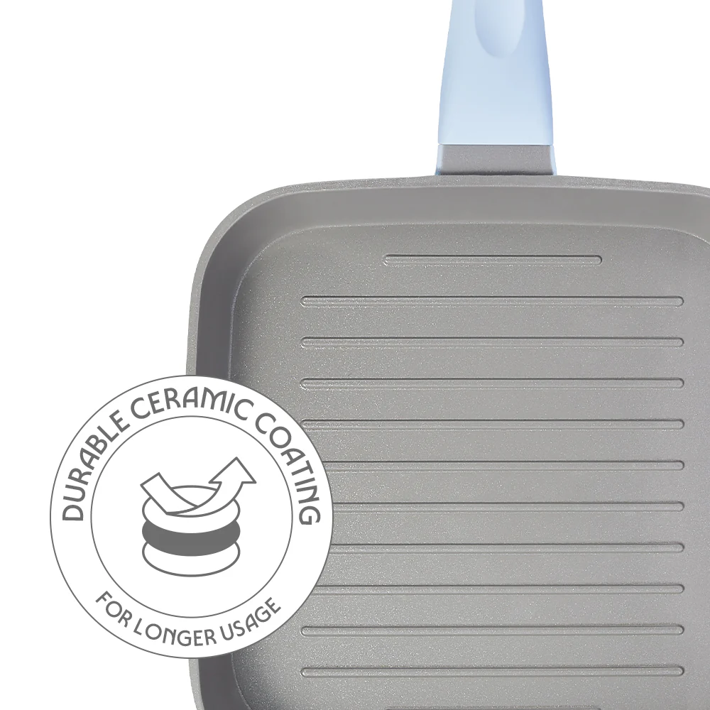 Borosil Vajra Ceramic Square Grill Pan, 22cm-1.2L