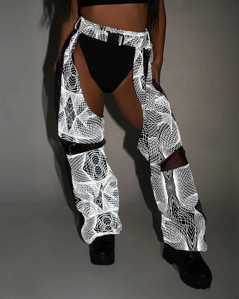 Flashbang Matrix Reflective Fishnet Chaps