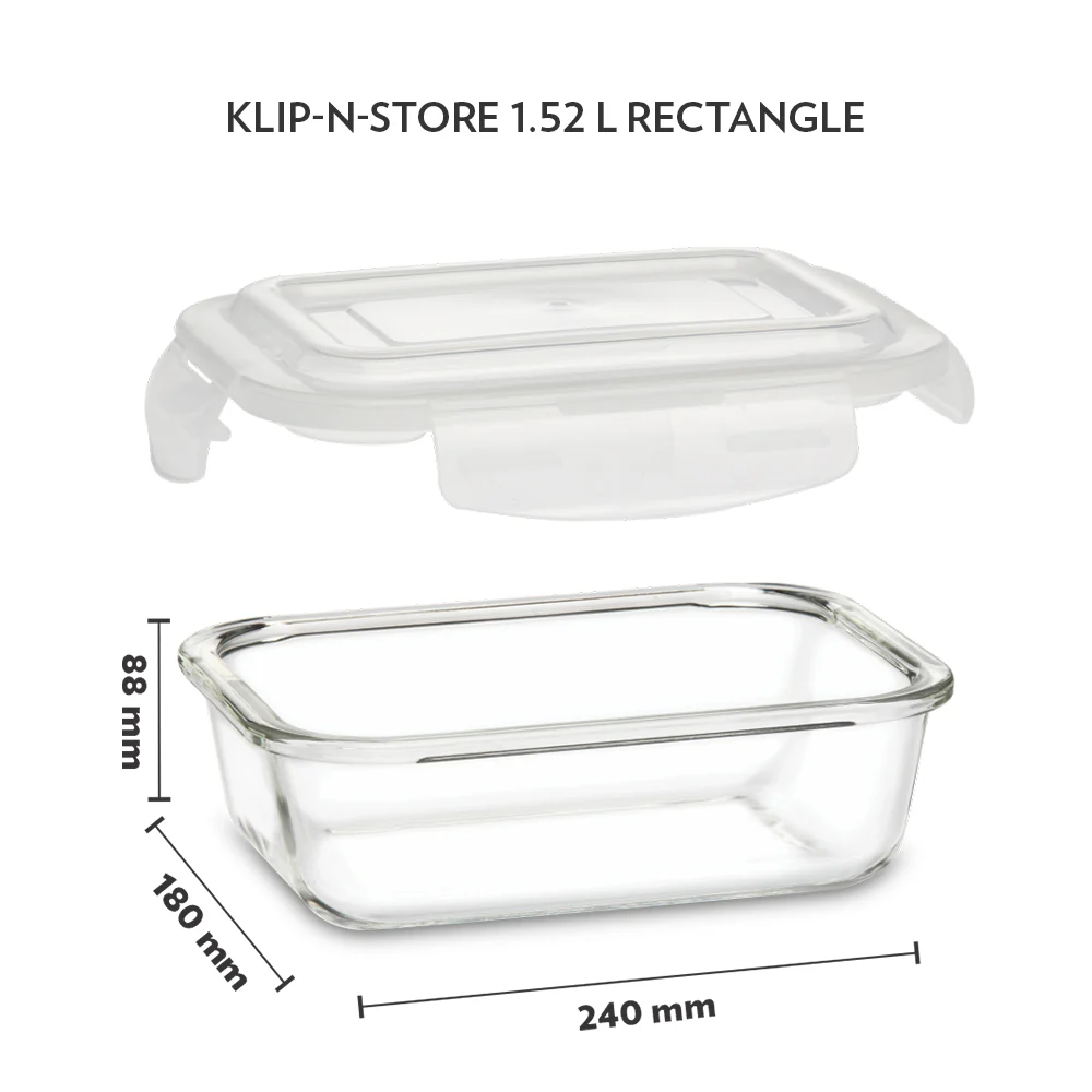 Borosil Tuff-Glass Klip n Store, Rectangular Container