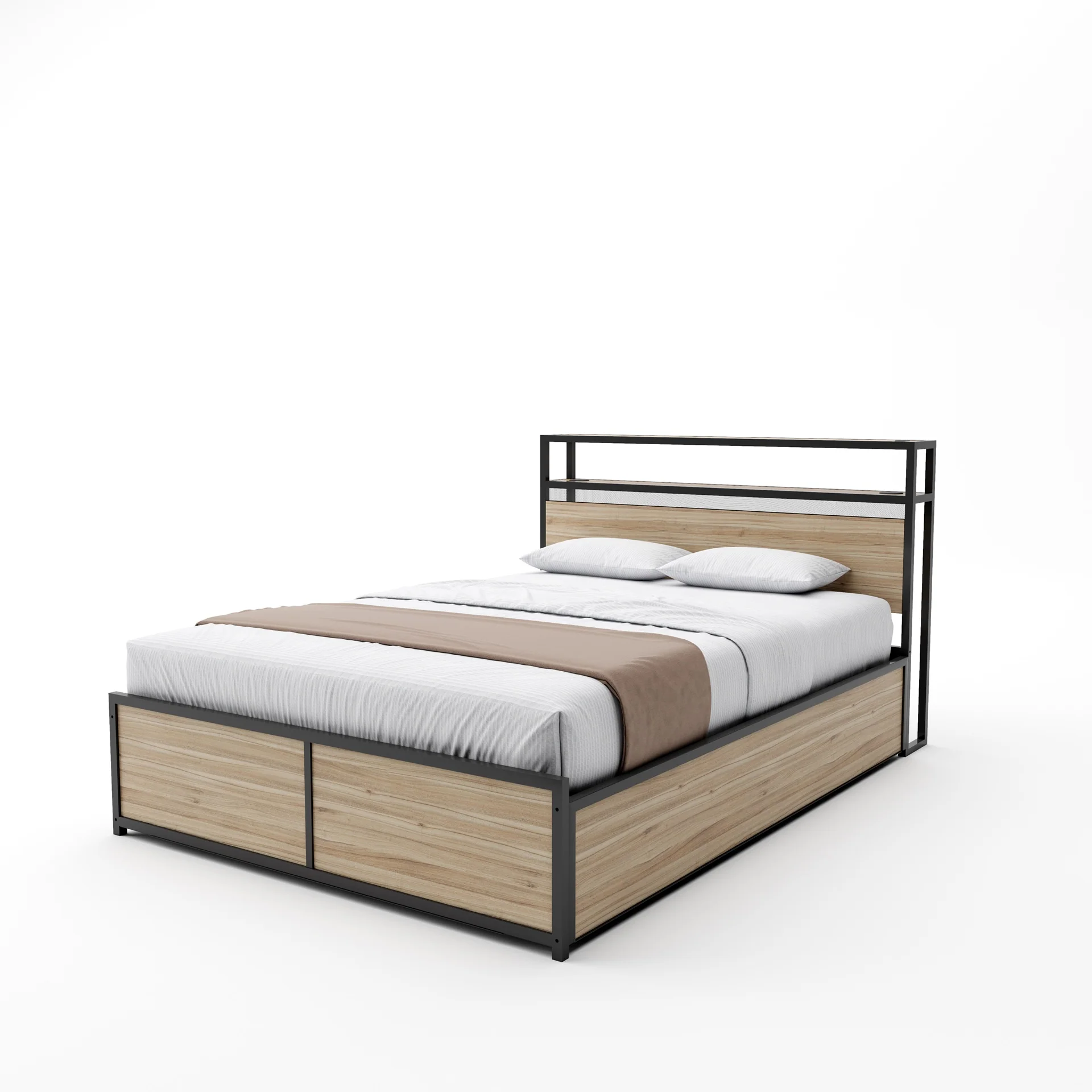 Denver Double Ottoman Bed With App Controlled LED Lighting - Oak/Black