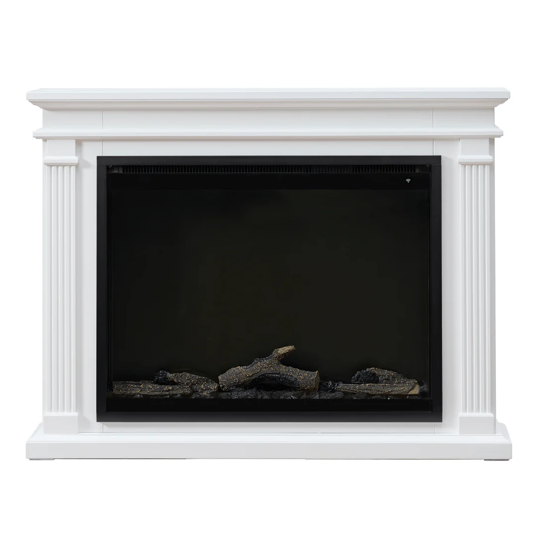 Fireplug Pro 33 Inch Smart Electric Fireplace with White Encase Surround Mantel