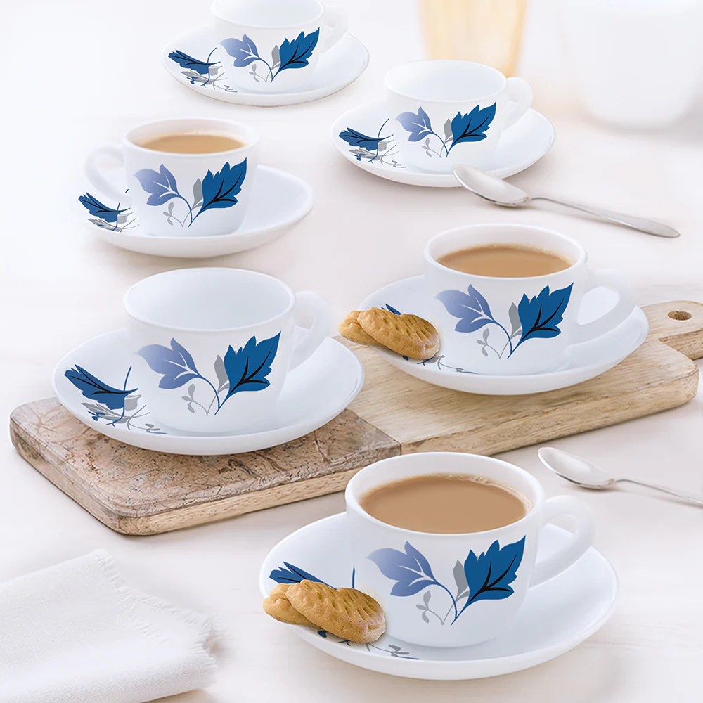 Larah by Borosil Ageria Cup n Saucer Set, 140ml x 12