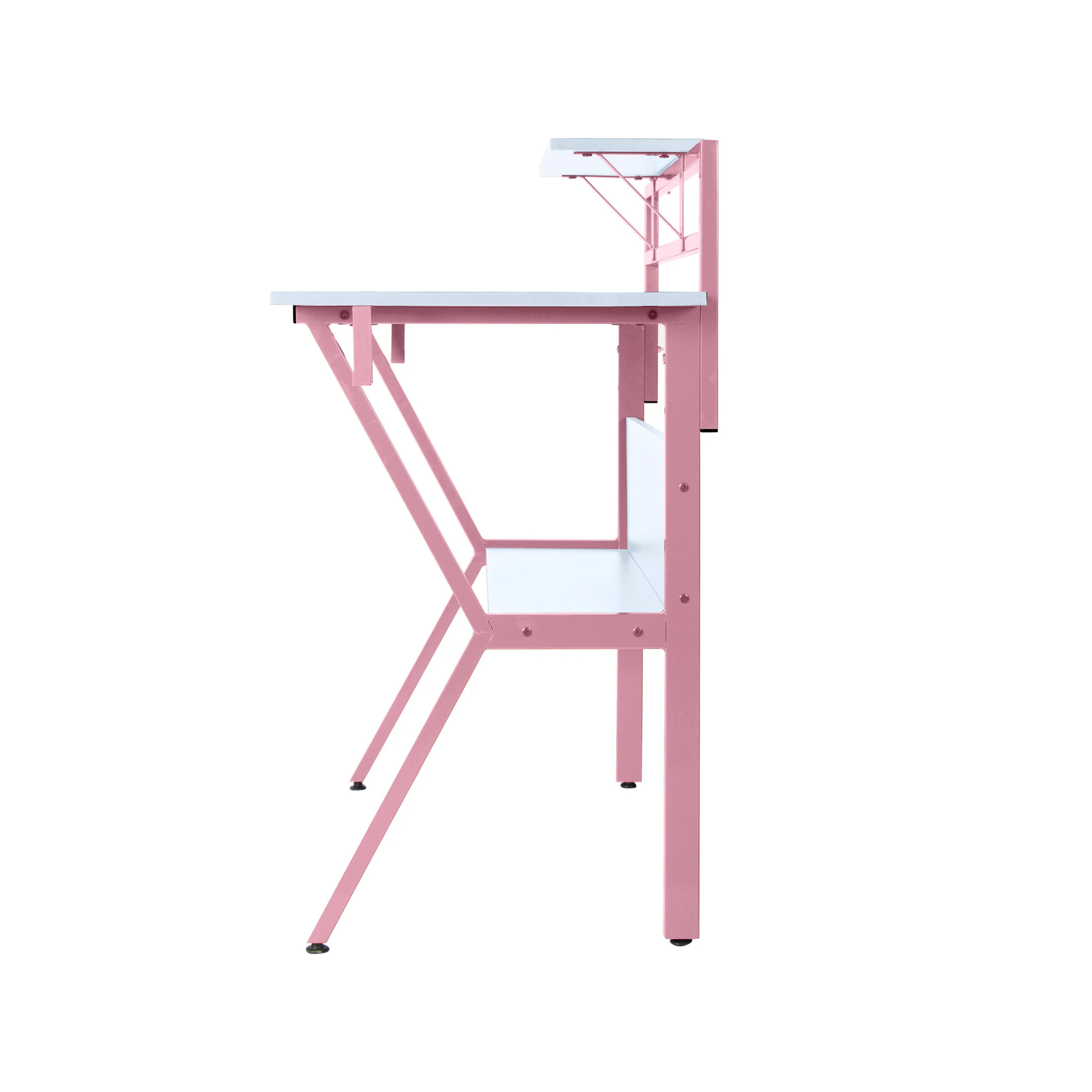 Neo Gaming Desk Pink Ergonomic 2 Tier