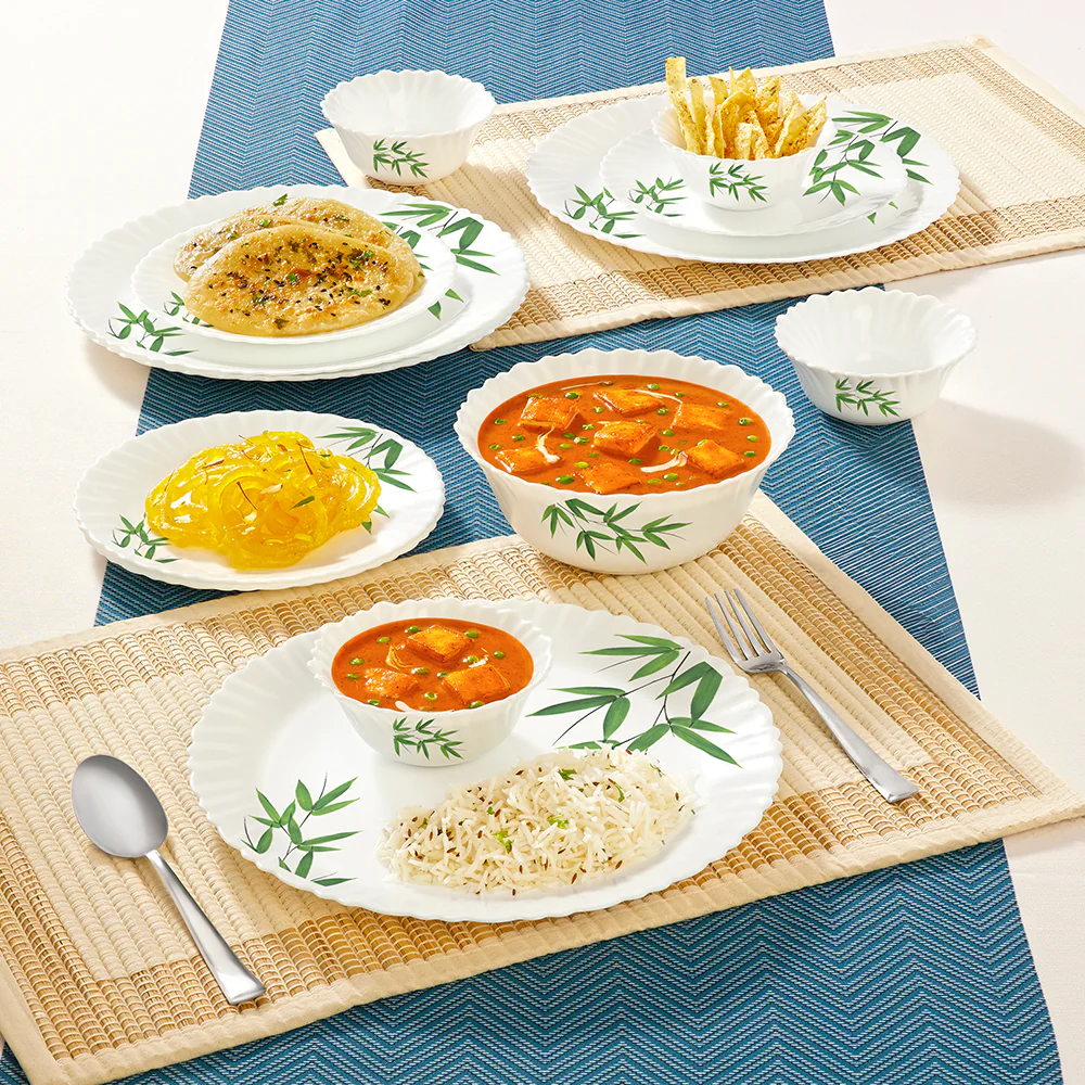Larah by Borosil Bamboo Leaves Dinner Set, 13 pc