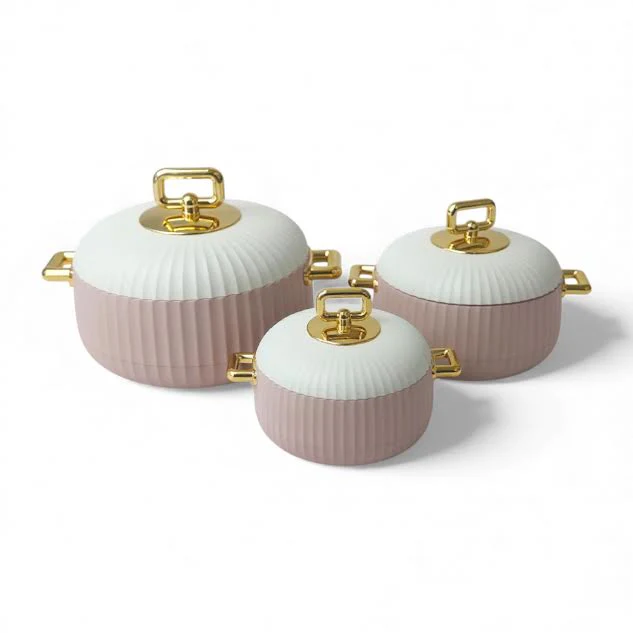 3 Piece Luxury Food Thermo Casserole Set  Pink & White