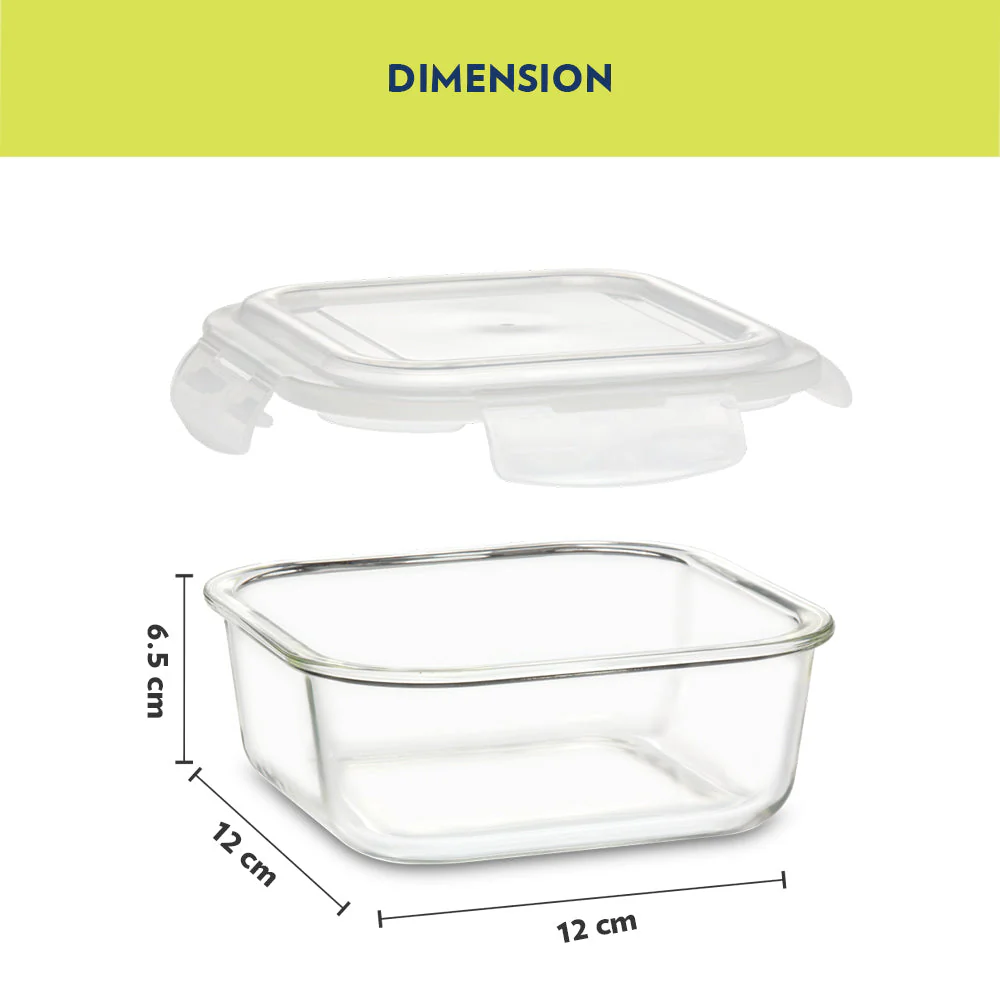 Foodluck Olive Glass Lunch Box, Square x 4, Set of 4, 320ml