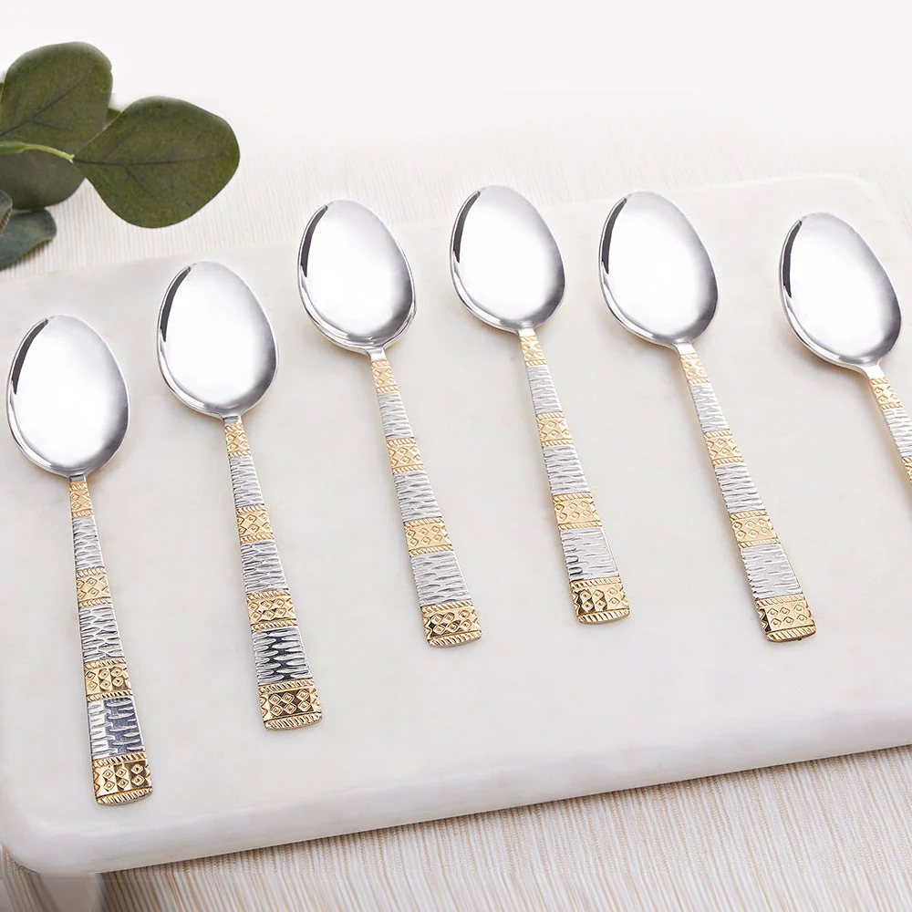 Borosil Gold Dessert Spoon, Set of 6-16.5 cm