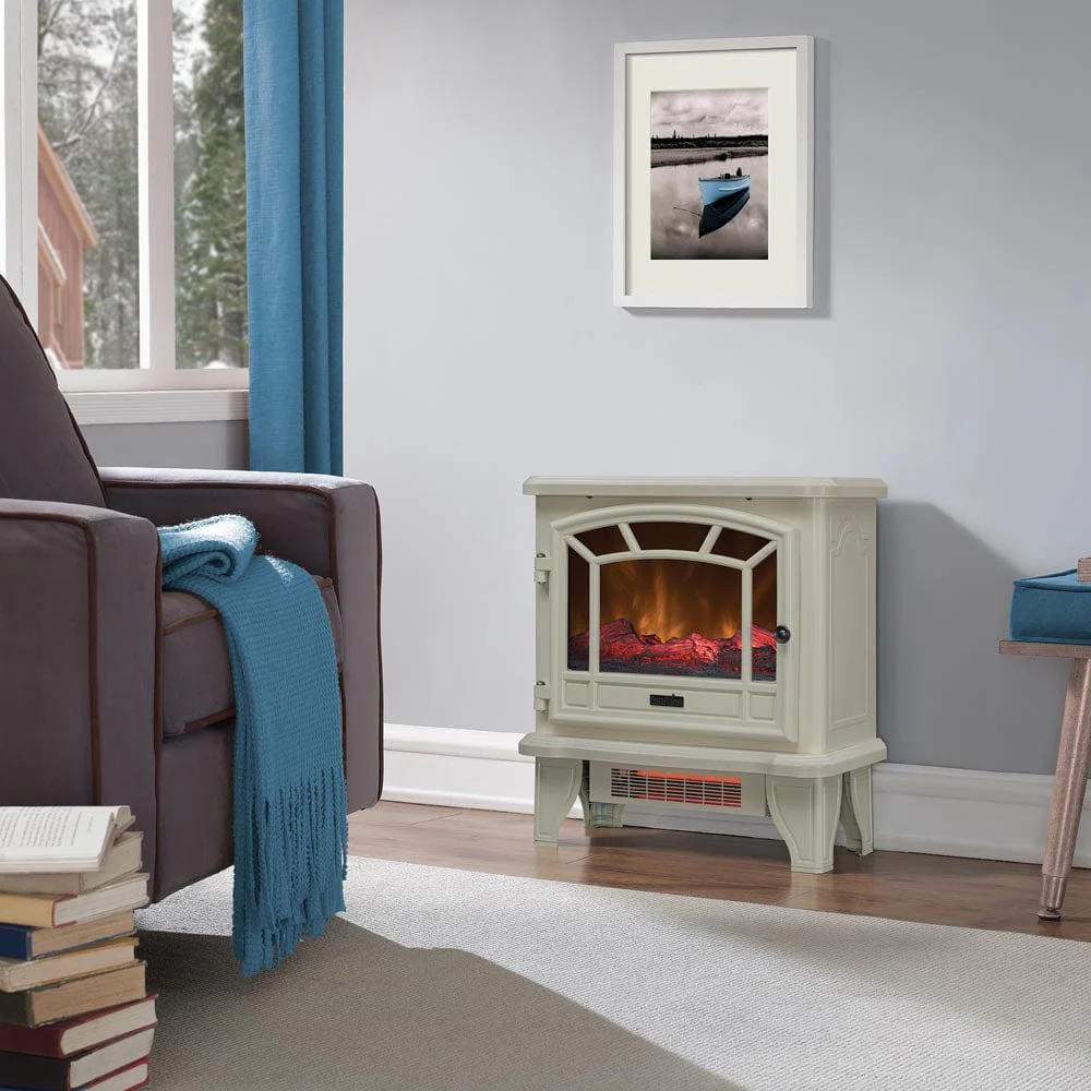 Duraflame 550 Cream Infrared Freestanding Electric Fireplace Stove with Remote Control