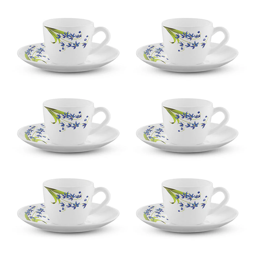 Larah by Borosil Lavender Cup n Saucer Set, 140ml x 12