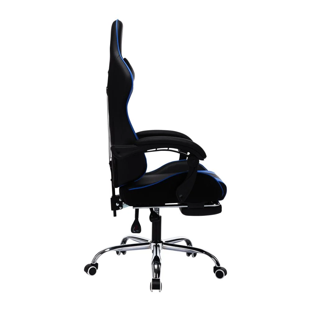 Neo Gaming Chair Blue & Black Leather With Massage Function & Footrest