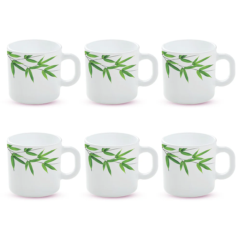 Larah by Borosil Bamboo Leaves Mug Set, 100ml x 6