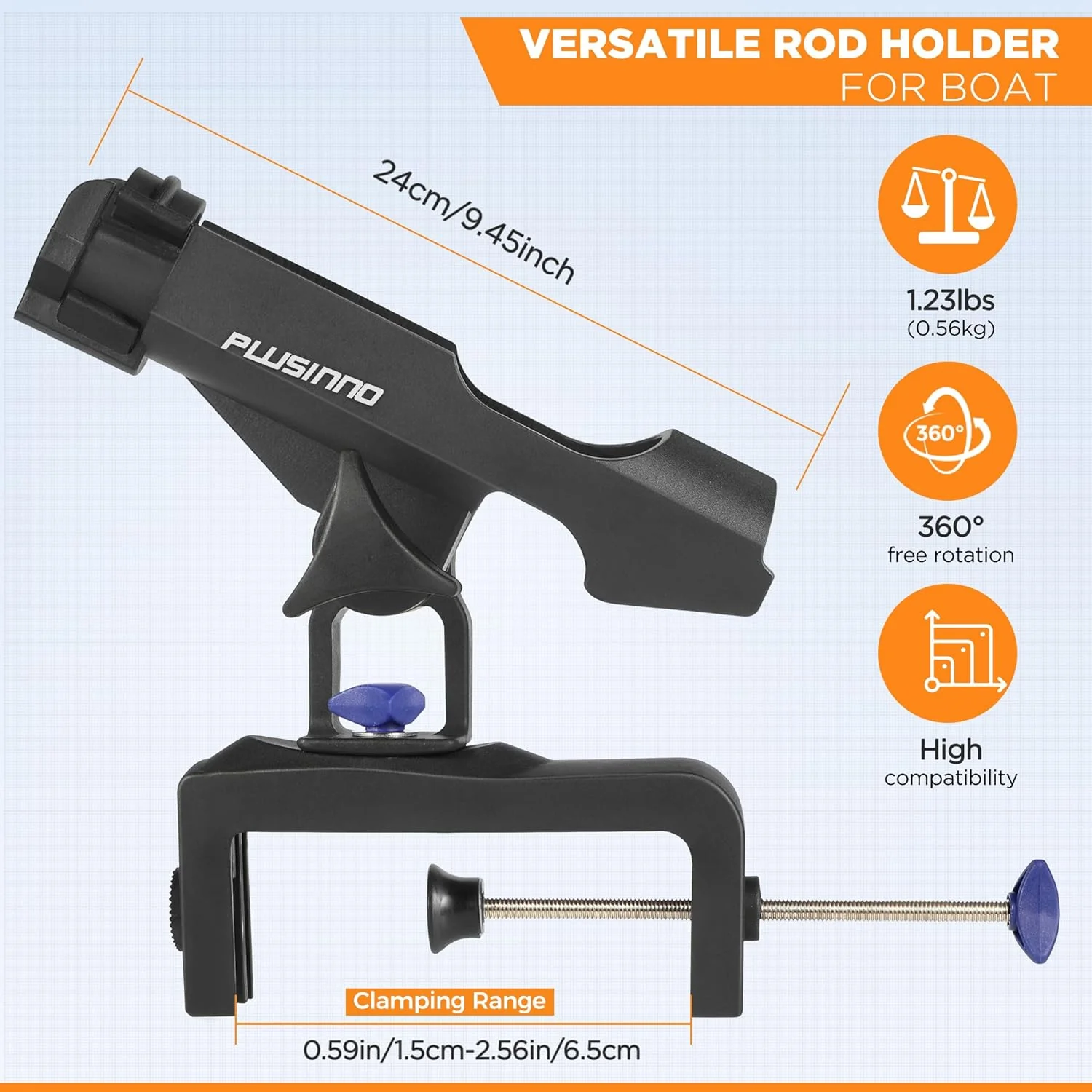 Fishing Boat Rods Holder Large Clamp Opening 360 Degree Adjustable