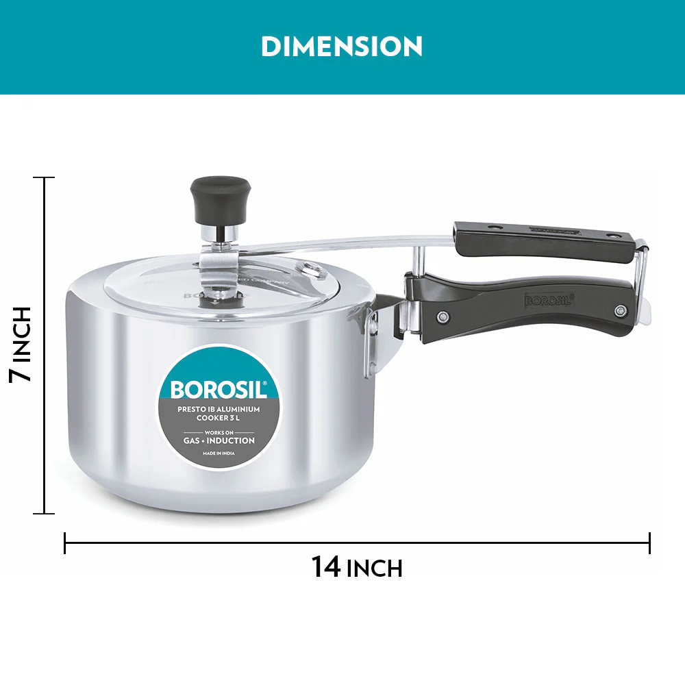 Borosil Presto Aluminium Pressure Cooker, 3L
