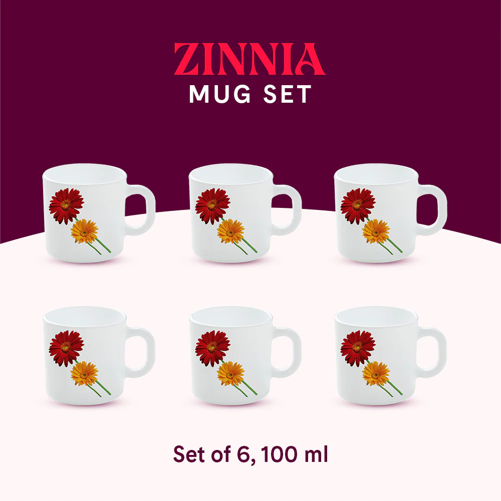 Larah by Borosil Zinnia Mug Set, 100ml x 6