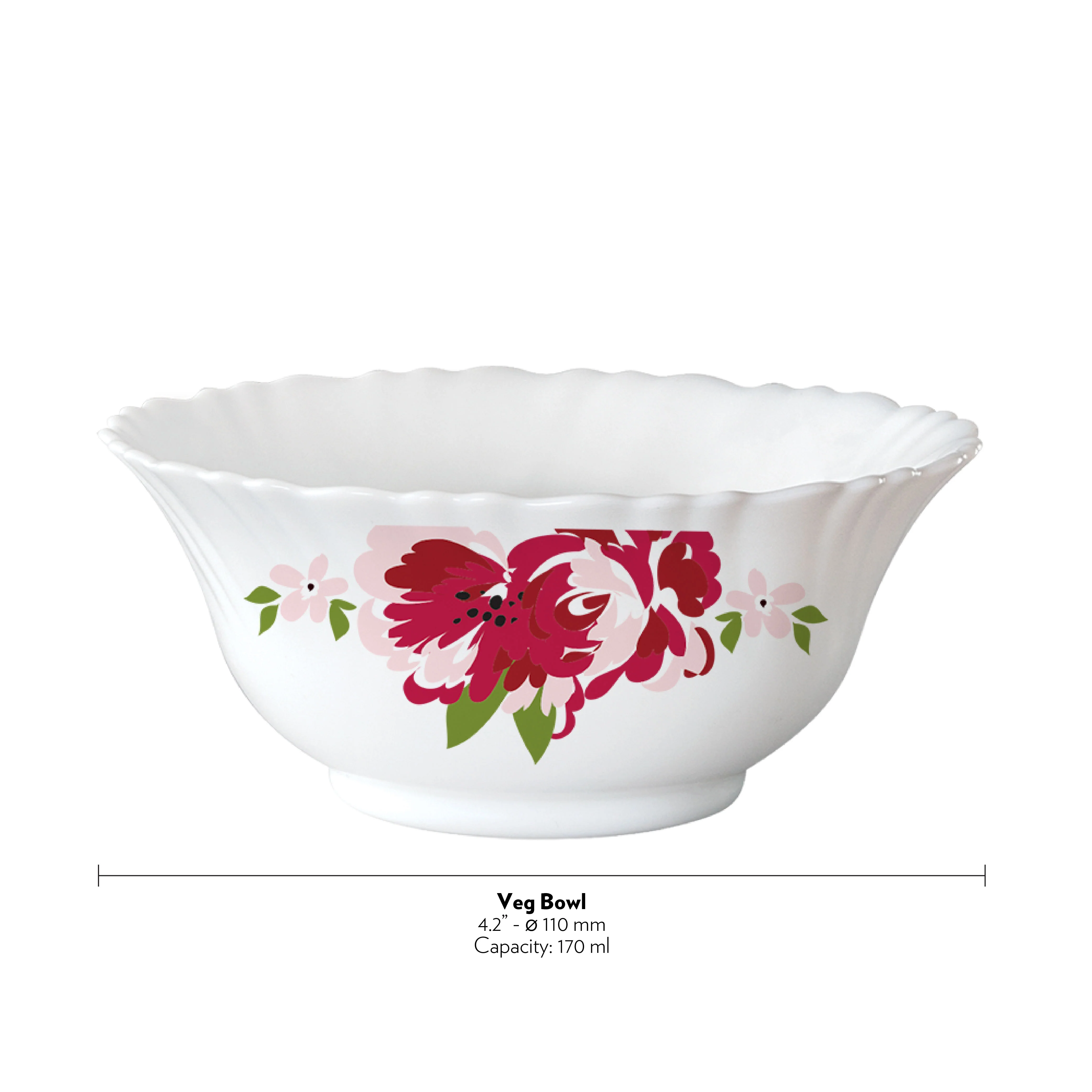 Larah by Borosil Rose Red 6 pc Veg Bowl