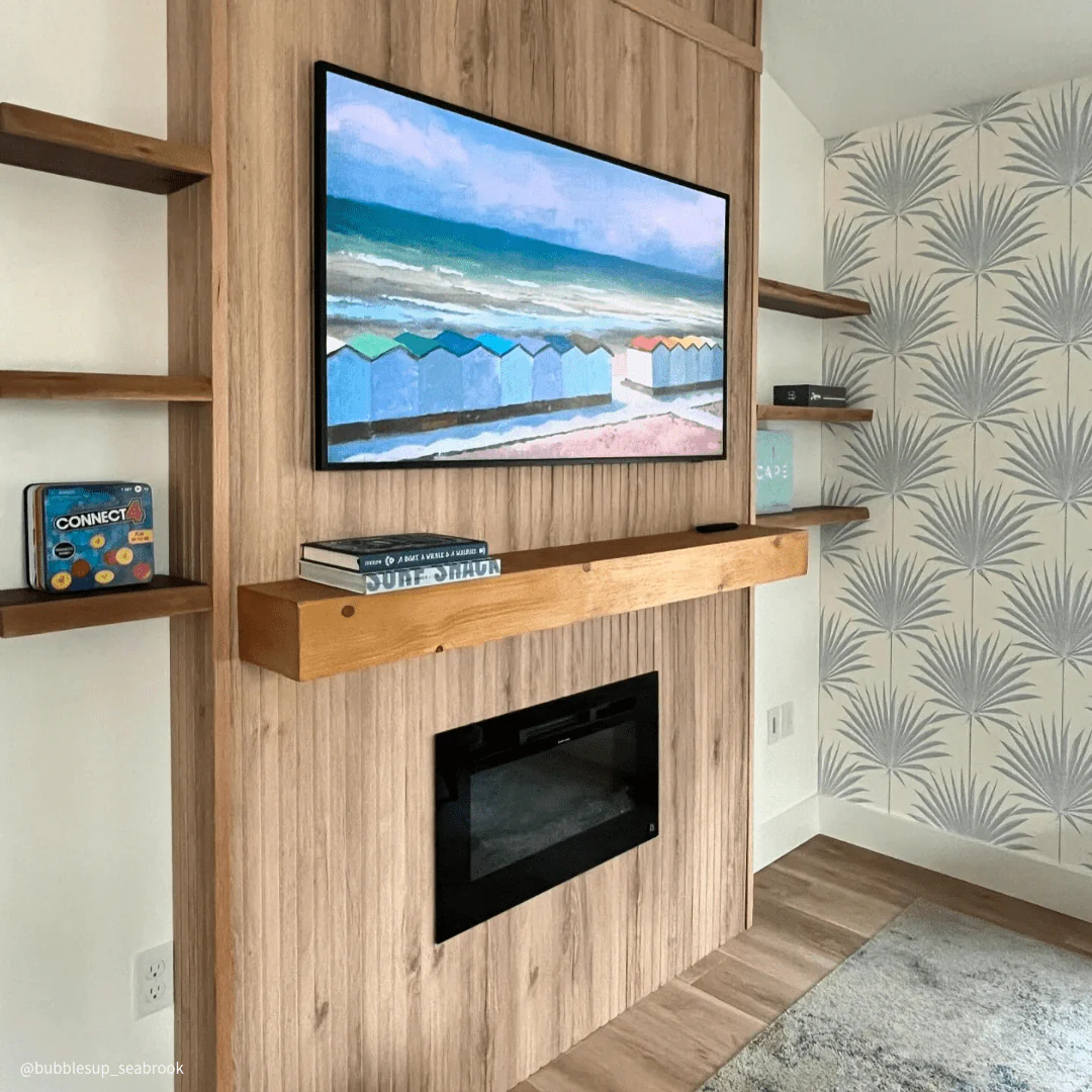 Encase Floating Natural Electric Fireplace Wood Mantel