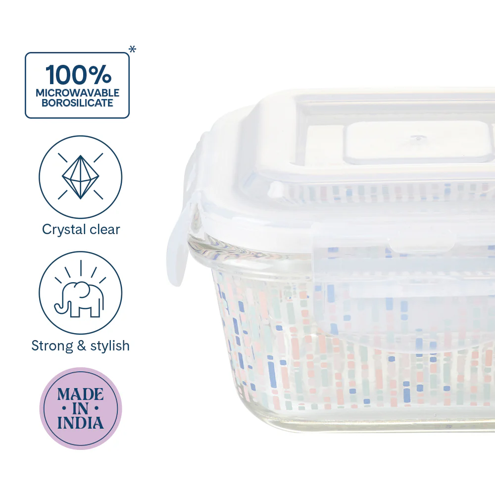 Larah Vogue Glass Lunchbox, Square x 2 (Flat), 320ml x 2