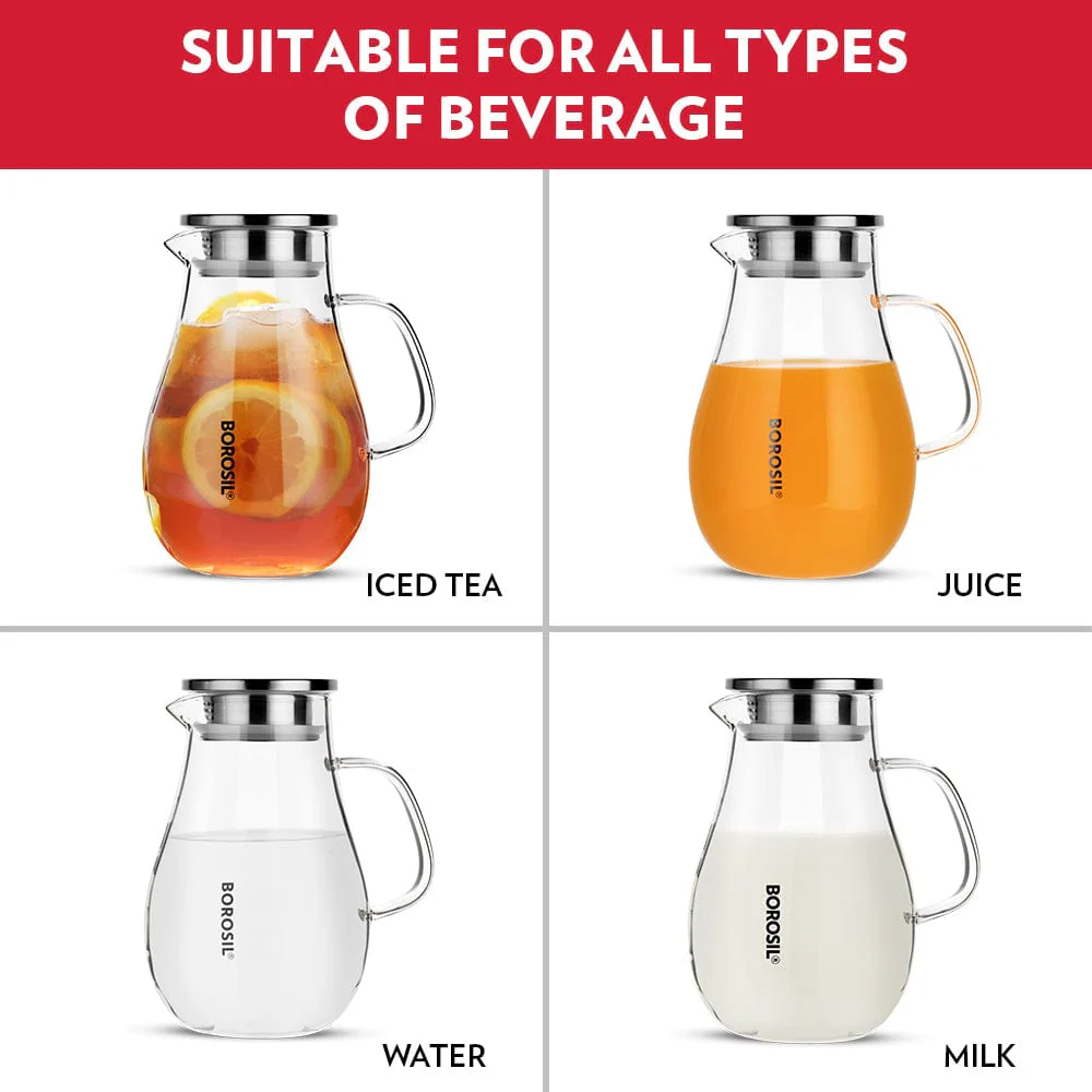 Borosil Vision Juice & Water Jug w steel lid, 1.75L
