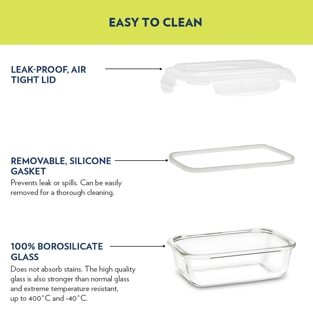 Ace Aroma Glass Lunch Box, Square x 4, Set of 4 (320ml x 2 + 120ml x 2)