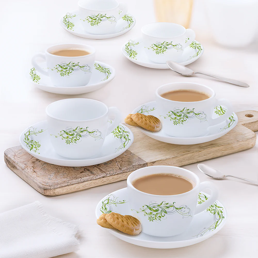Larah by Borosil Erba Cup n Saucer Set, 140ml x 12