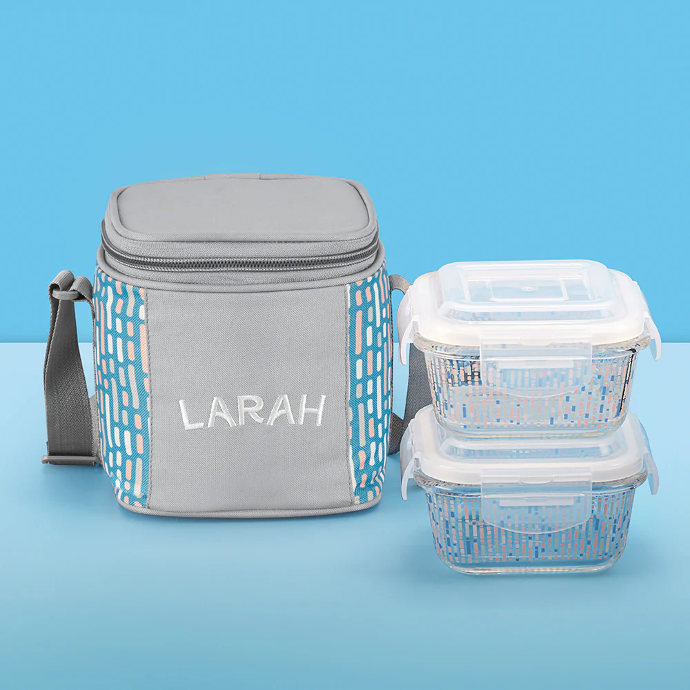 Larah Vogue Glass Lunchbox, Square x 2 (Tall), 320ml x 2