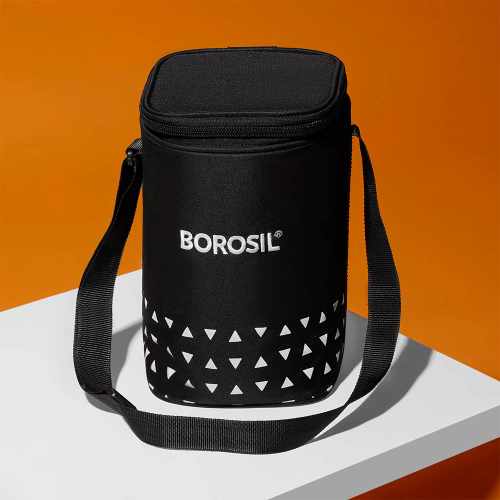 Borosil Kube Black Glass Lunch Box, Square x 3 (Tall), Set of 3, 320ml