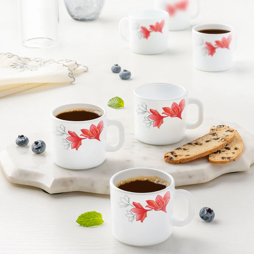 Larah by Borosil Ruby Mug Set, 180ml x 6