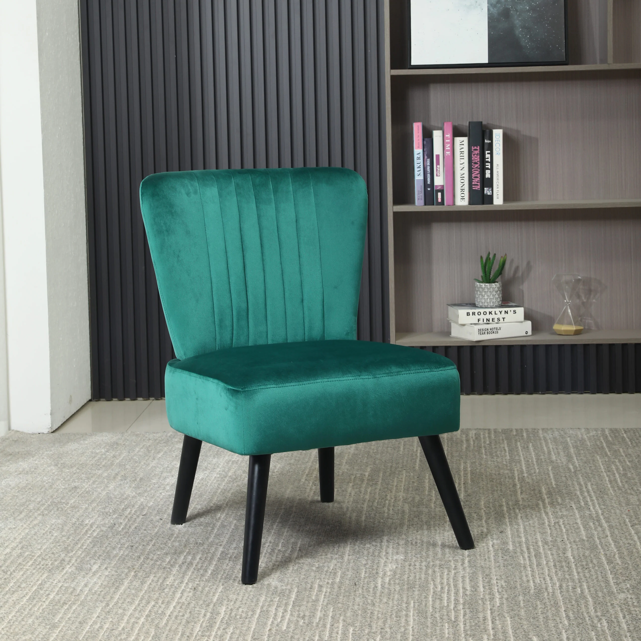 Neo Chianale Emerald Green Crushed Velvet Shell Accent Chair