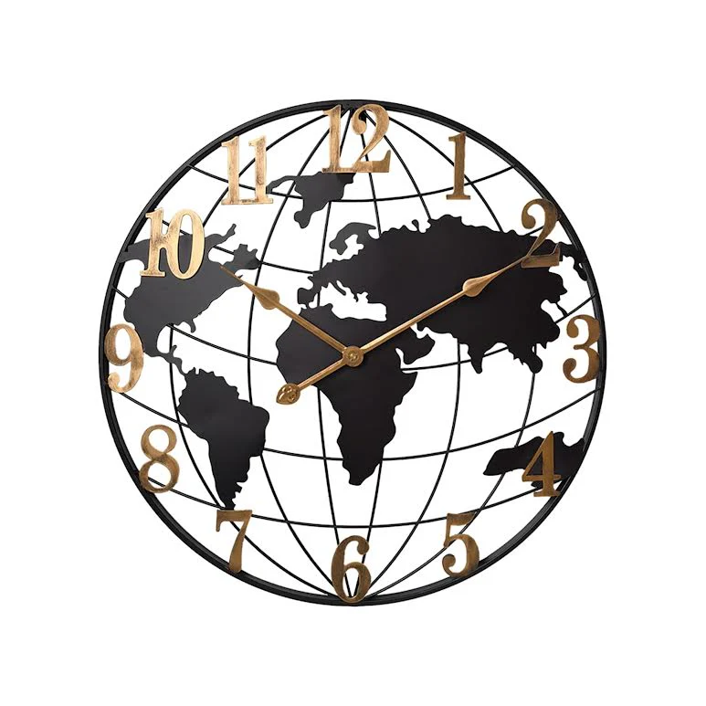 60cm World Design Wall Clock Black & Gold