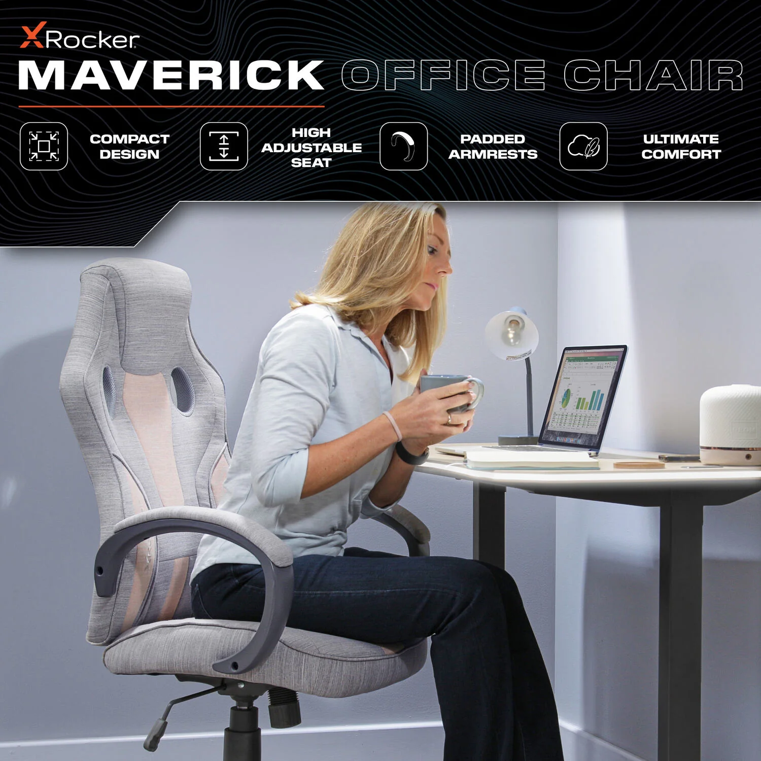 Maverick Ergonomic Fabric PC Office Gaming Chair - Grey / Pink
