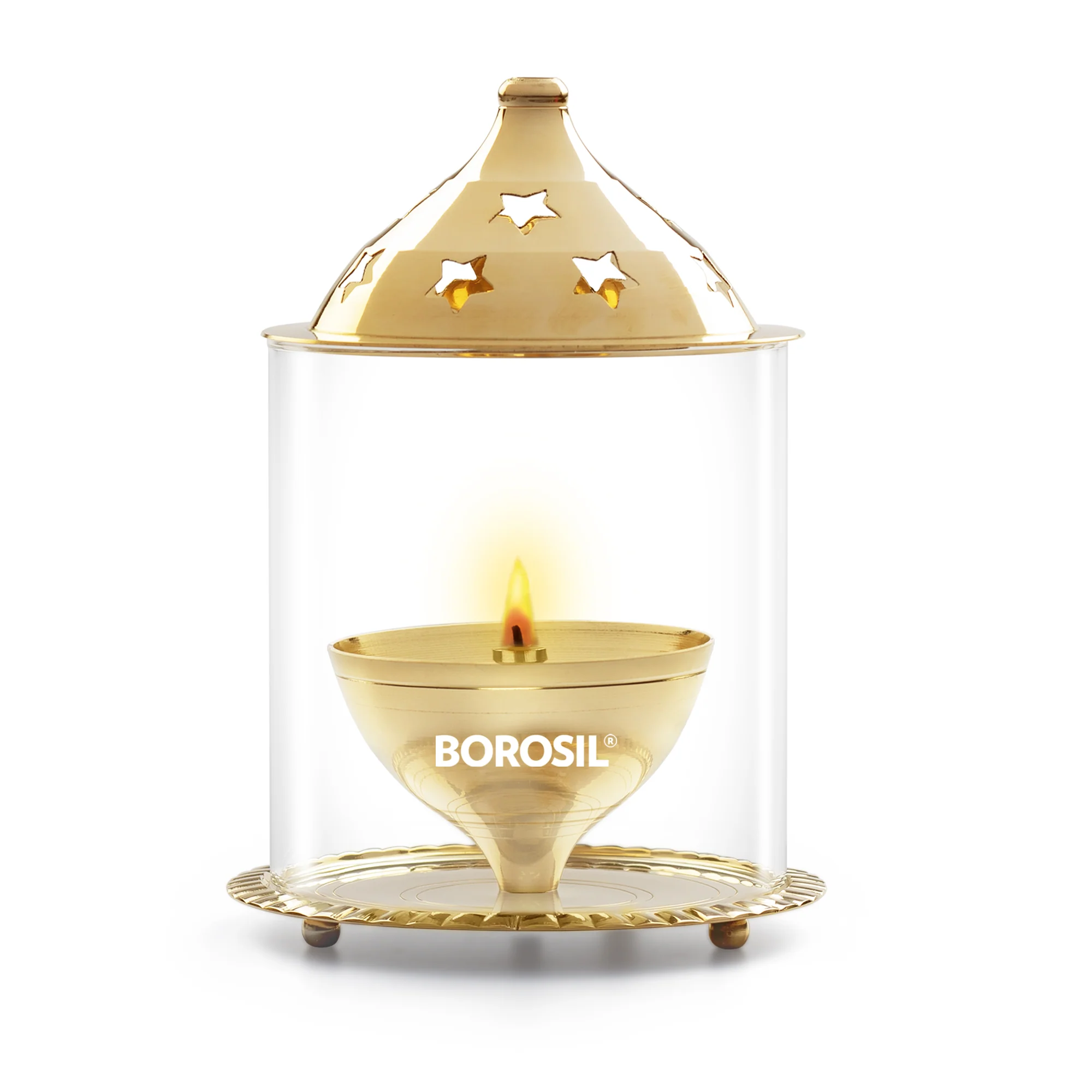 Borosil Akhand Diya, Brass, Large