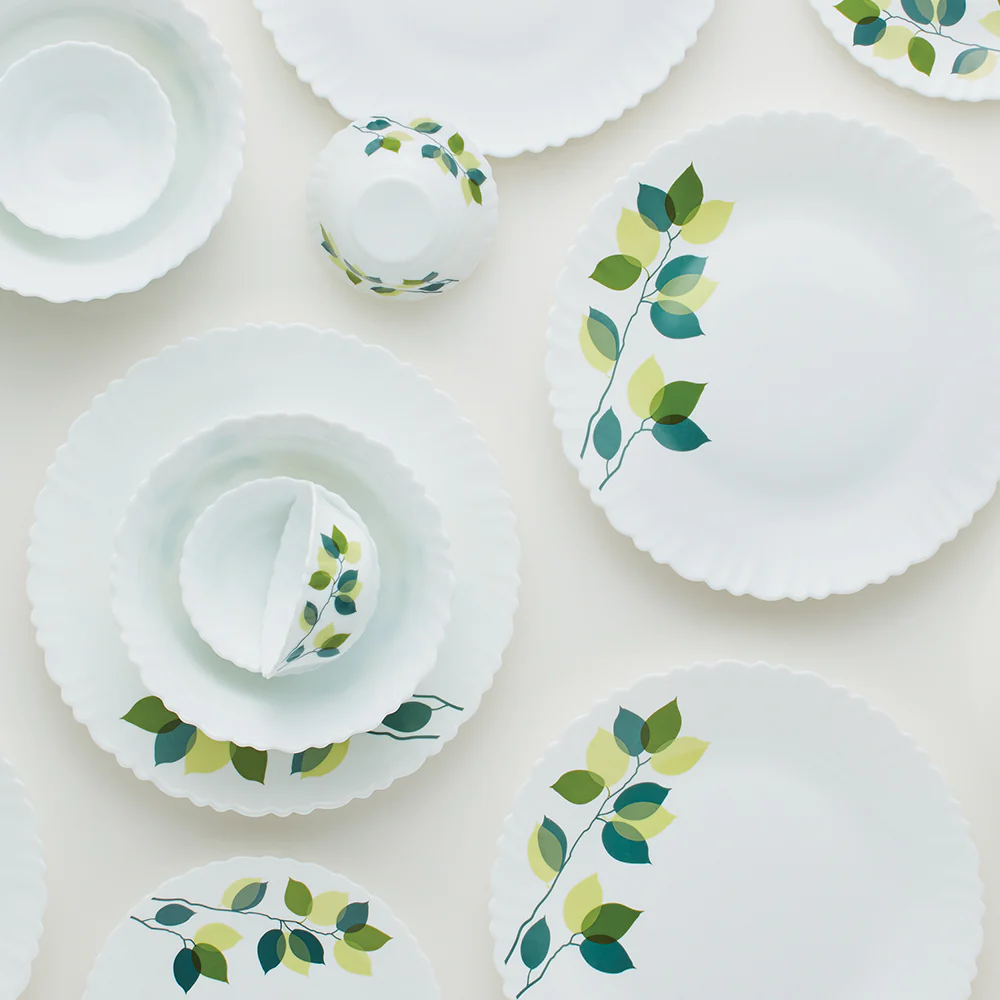 Larah by Borosil Green Leaves 47 pc Dinner Set