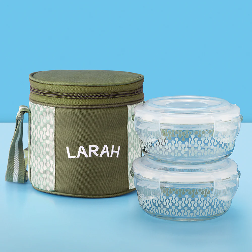 Larah Gracia Glass Lunchbox, Round x 2 (Tall), 400ml x 2